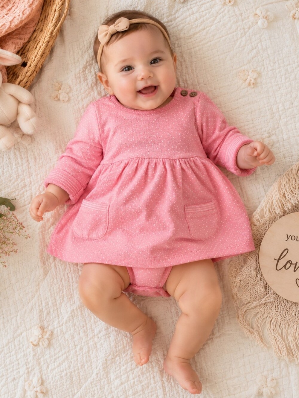 ✨ Carter’s Baby Girl Pink Dress Bodysuit – Size 6 Months ✨
